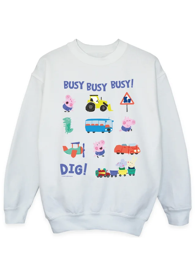 Ada & Ted Peppa Pig George Busy Dig Boys White Graphic Sweatshirt (3-13 Years)