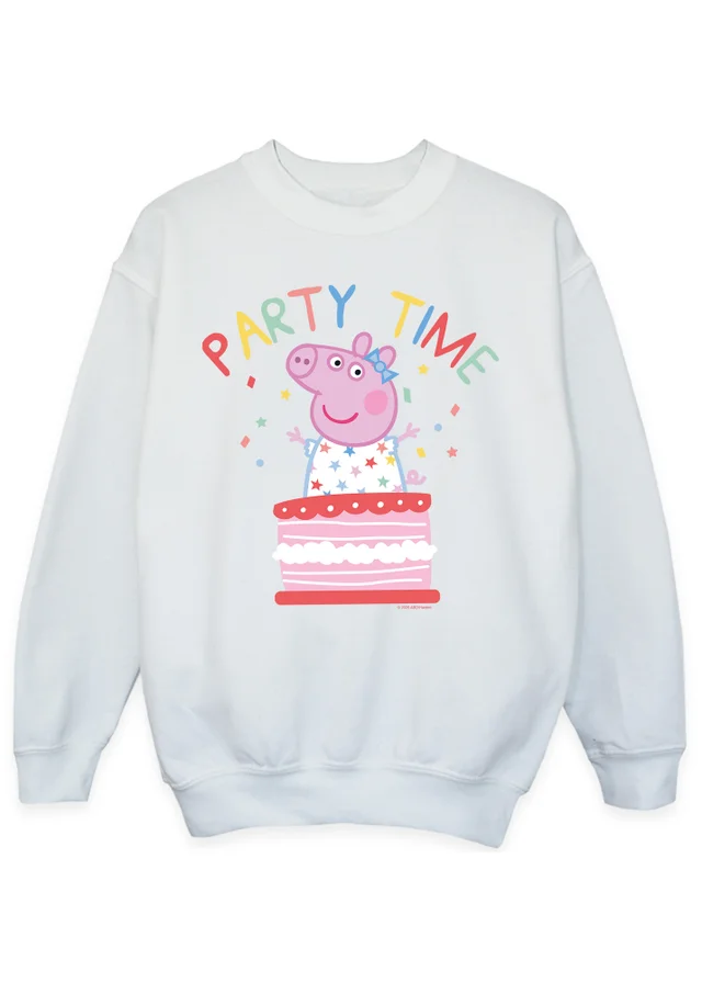 Ada & Ted Peppa Pig Party Time Birthday Girls White Graphic Sweatshirt (3-13 Years)