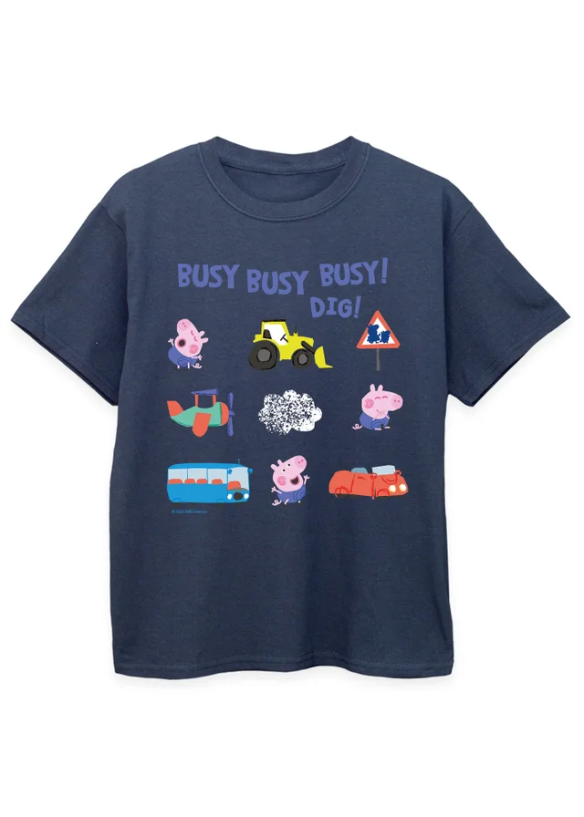 Ada & Ted Peppa Pig George Busy Busy Boys Navy Blue Graphic T-Shirt (3-13 Years)