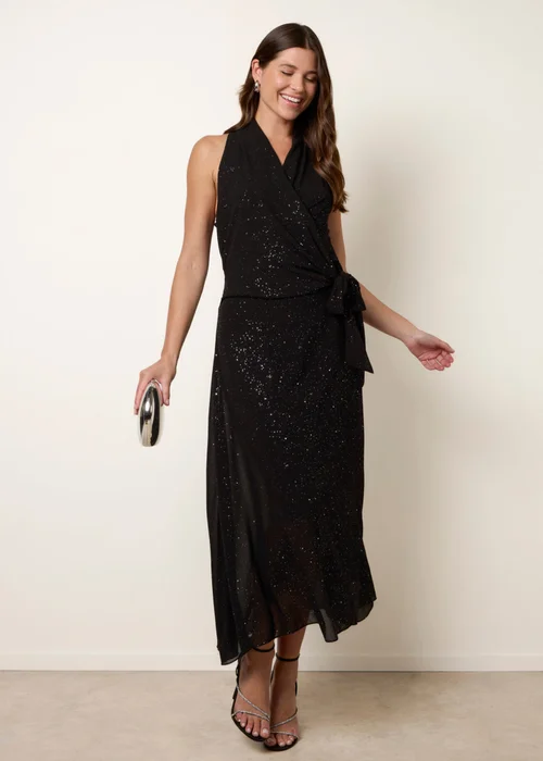 Blue Vanilla Black Wrap Knit Halter Shape Dress - Medium Image 1