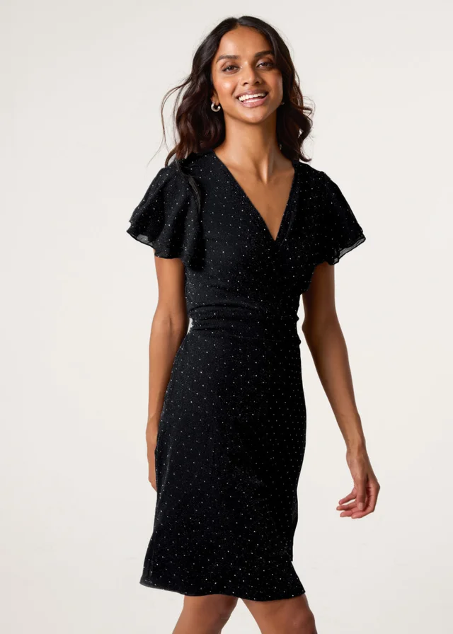 Blue Vanilla Black Rhinestone Diamante Wrap Dress