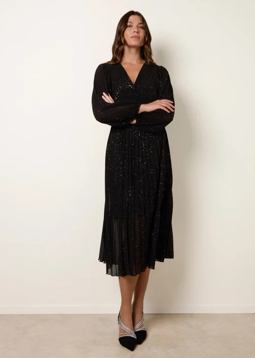 Blue Vanilla Black Pleated Crossover Metallic Glitter Dress - L/XL Image 3