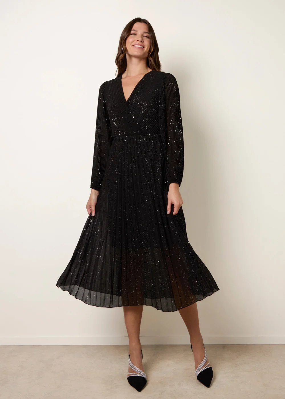 Blue Vanilla Black Pleated Crossover Metallic Glitter Dress - L/XL Image 1