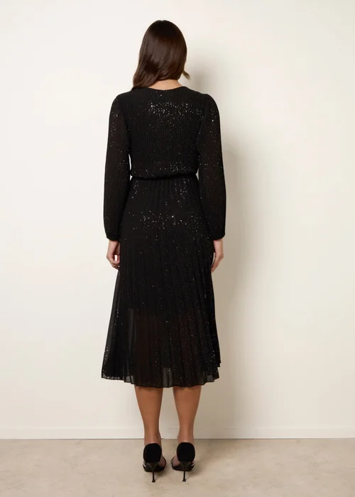 Blue Vanilla Black Pleated Crossover Metallic Glitter Dress - L/XL Image 4