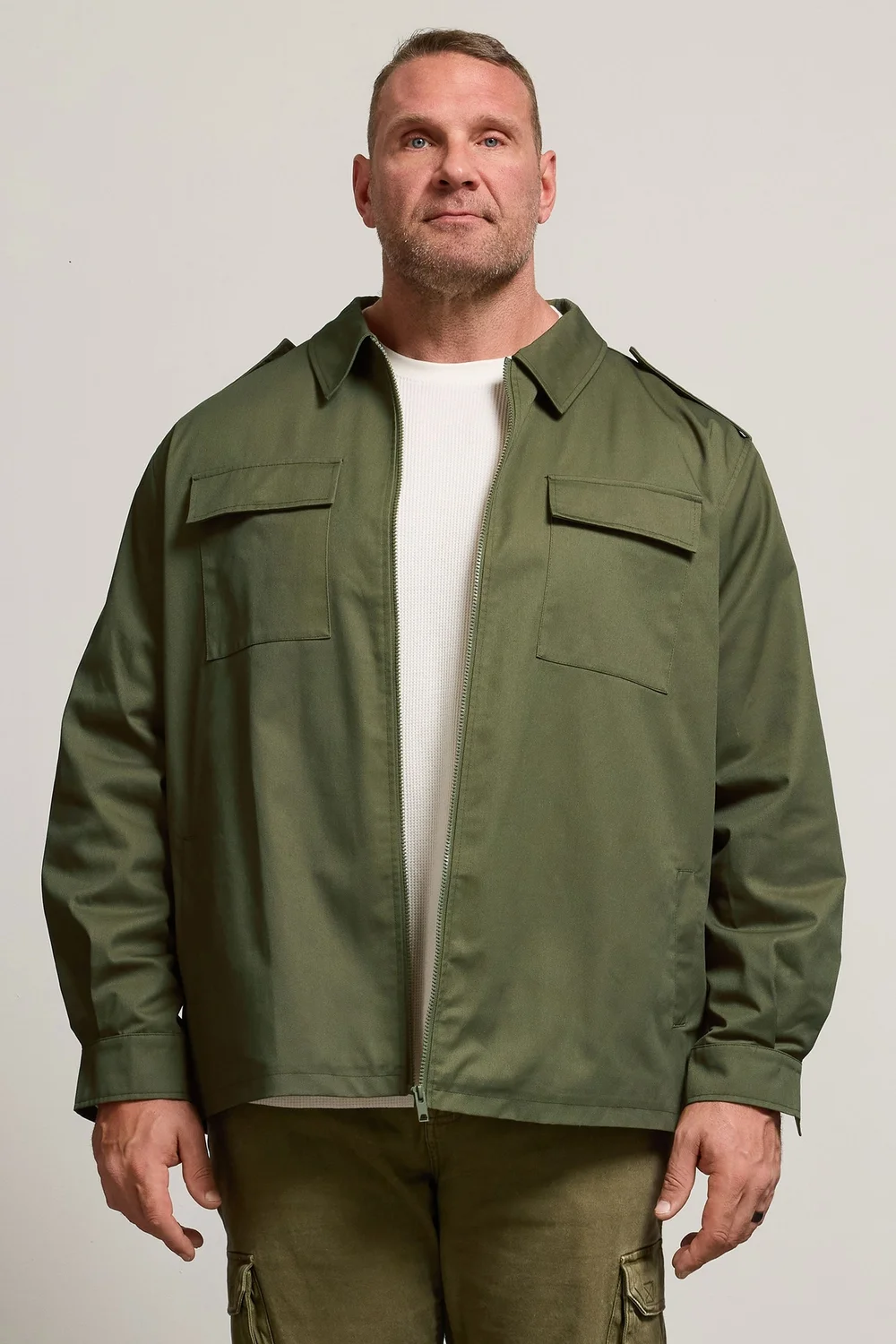 BadRhino Khaki Green Military Zip Through Overshirt - 5/6 XL Image 2