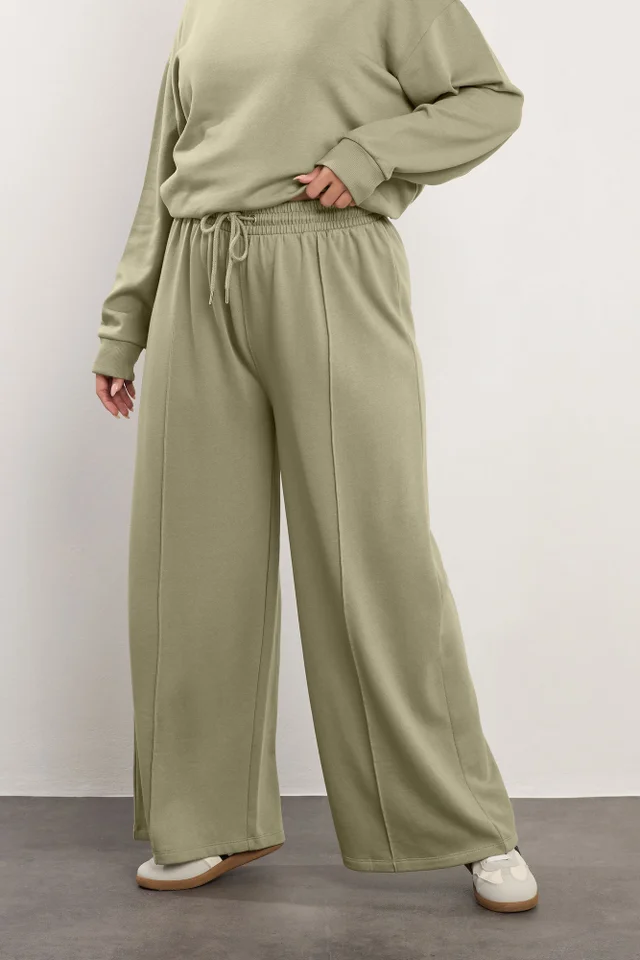 Yours Curve Light Khaki Green Wide Leg Joggers