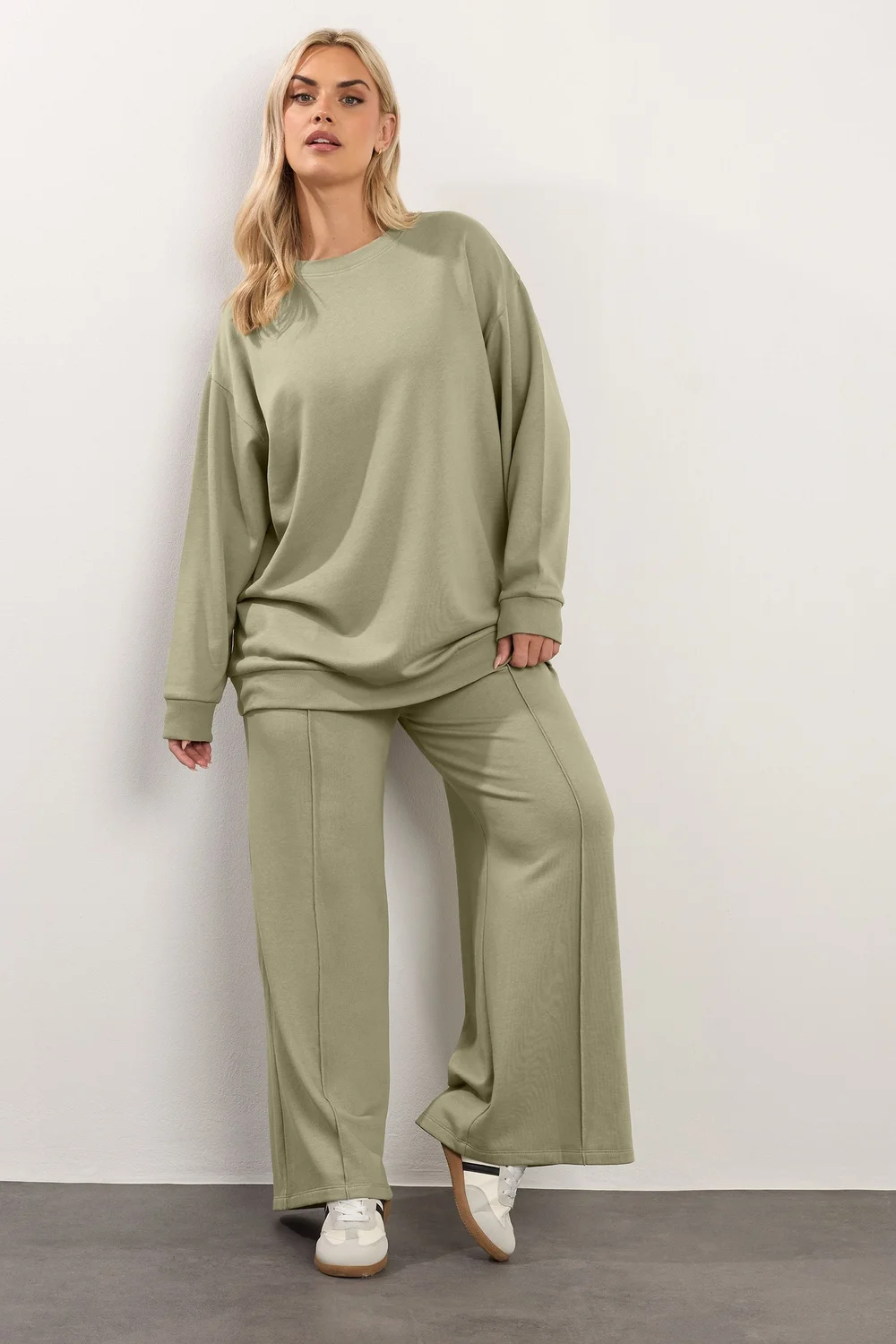 Yours Curve Light Khaki Green Wide Leg Joggers - Size 30-32 Image 2