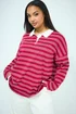 Yours Curve Red & White Stripe Rugby Collar Top - Size 30-32 Image 1