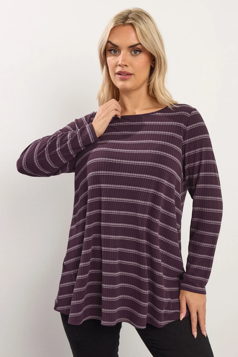 Yours Curve Purple & Cream Striped Swing Top - Size 22-24 Image 1