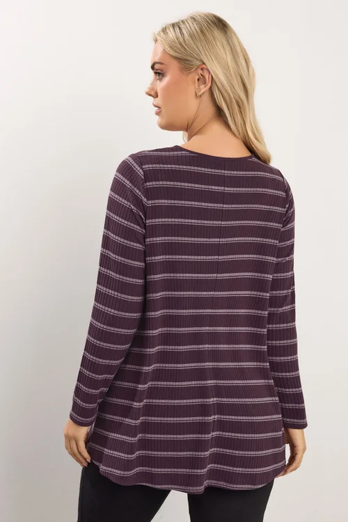 Yours Curve Purple & Cream Striped Swing Top - Size 22-24 Image 3