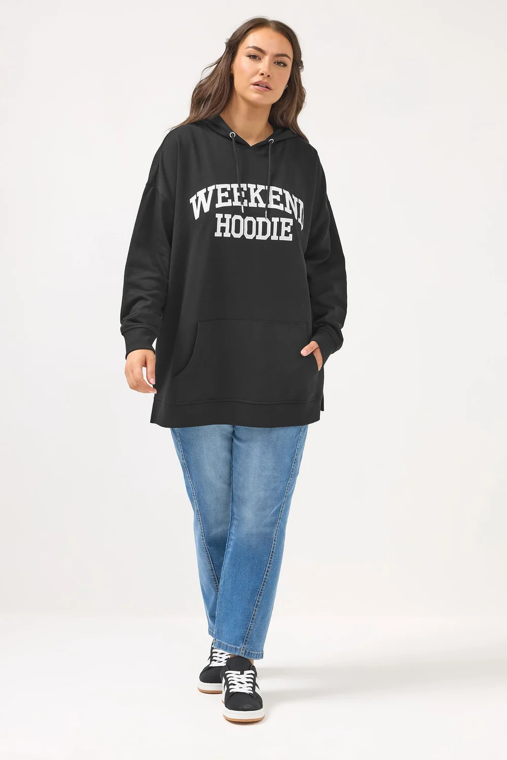 Yours Curve Black 'Weekend Hoodie' Slogan Hoodie - Size 18 Image 2