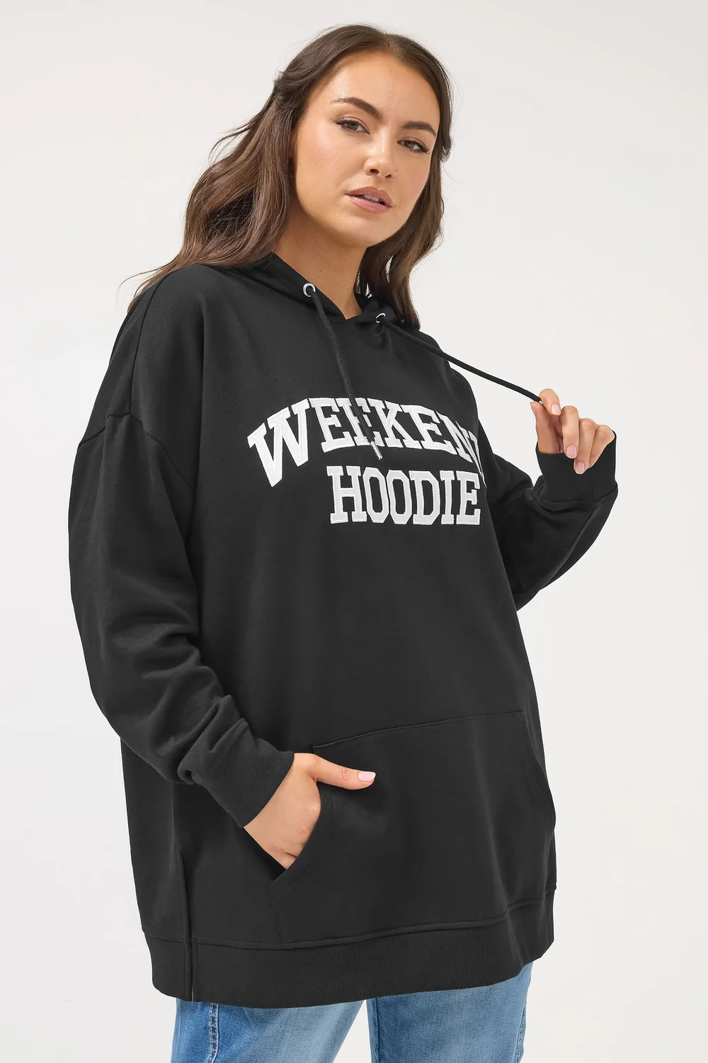 Yours Curve Black 'Weekend Hoodie' Slogan Hoodie - Size 18 Image 1