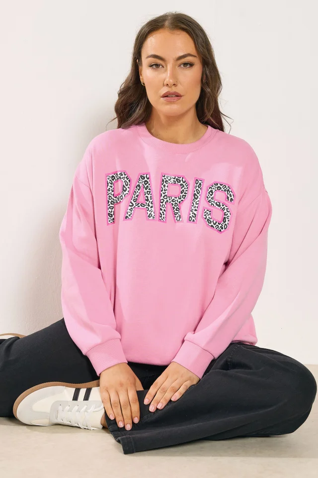 Yours Curve Pink Leopard Print 'Paris' Sweatshirt