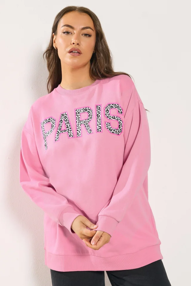 Yours Curve Pink Leopard Print 'Paris' Sweatshirt