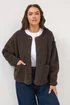 Yours Curve Chocolate Brown Collarless Fleece Jacket - 18 Image 1