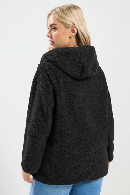 Yours Curve Black Pocket Teddy Fleece Jacket - 22-24 Image 3