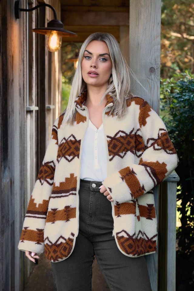 Yours Fairisle Brown Fleece Jacket