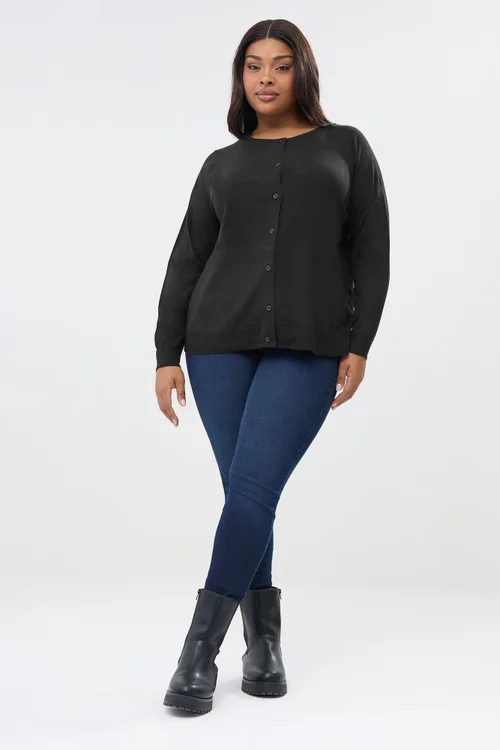 Yours Curve Black Button Through Cardigan - Size 22-24 Image 2