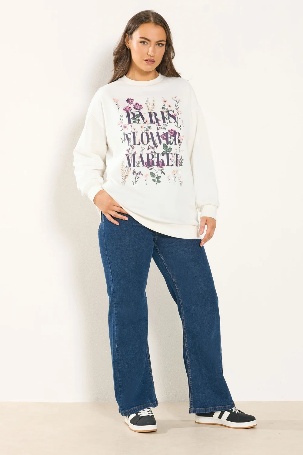 Yours Curve White 'Paris Flower Market' Floral Sweatshirt - Size 18 Image 2