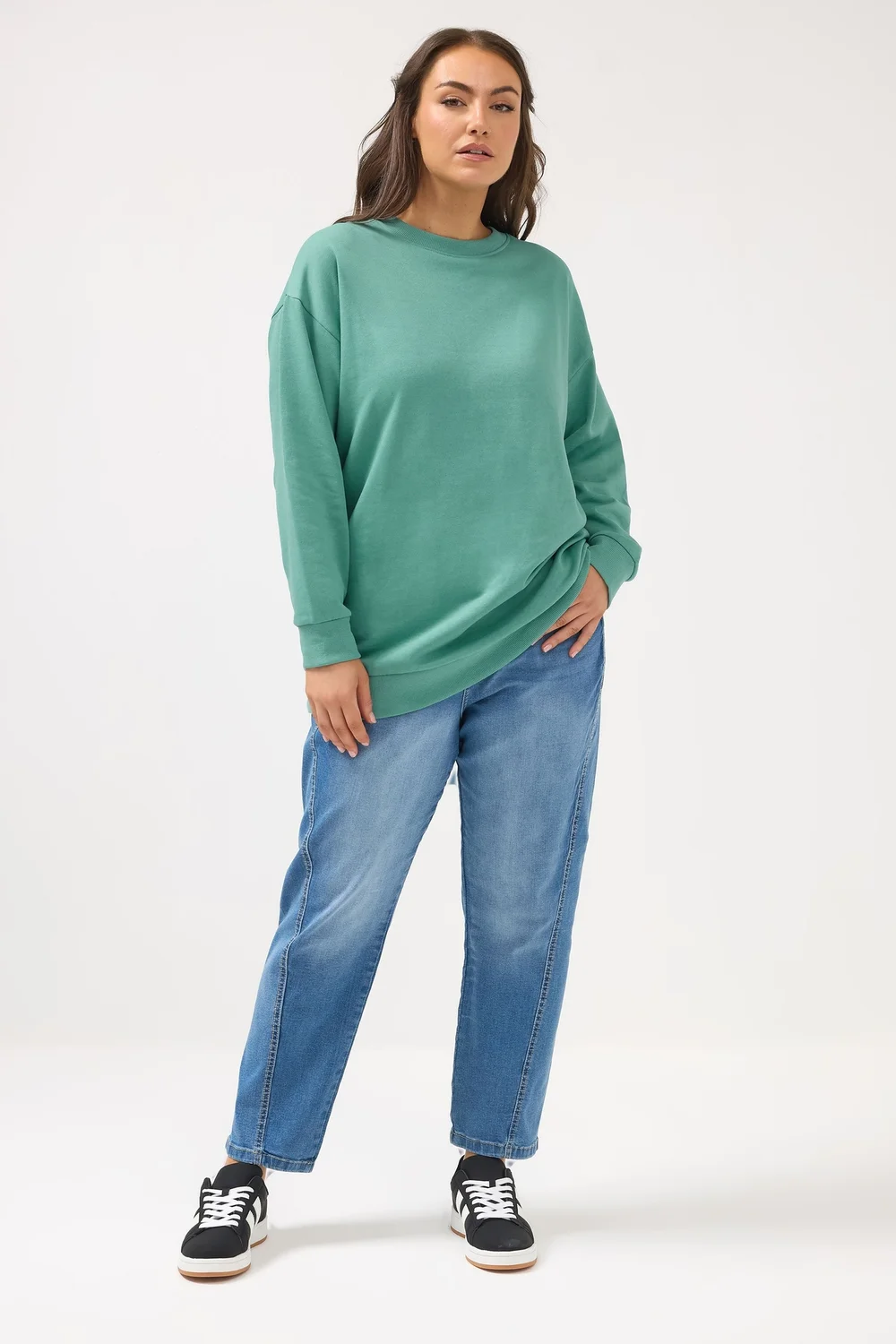Yours Curve Teal Blue Crew Neck Sweatshirt - 30-32 Image 2
