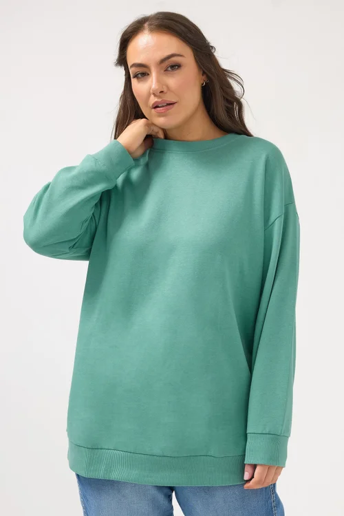 Yours Curve Teal Blue Crew Neck Sweatshirt - 30-32 Image 1