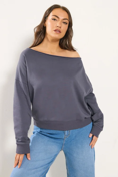 Yours Curve Grey Off Shoulder Sweatshirt - Size 20 Image 1