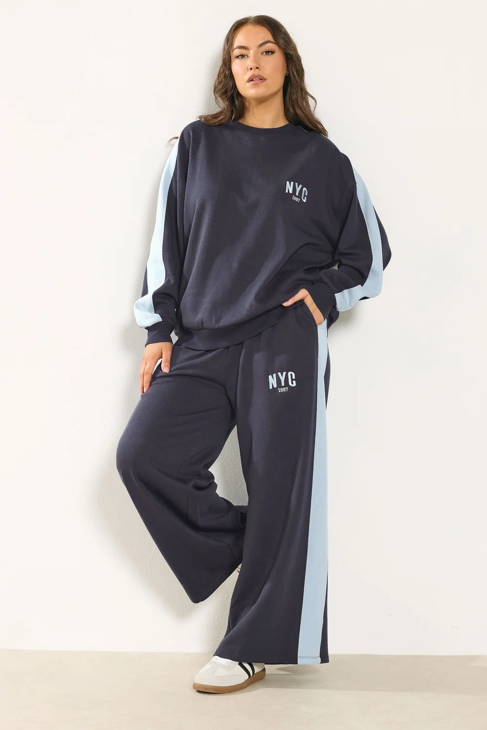 Yours Curve Navy Blue 'NYC' Side Stripe Sweatshirt - Size 16 Image 4
