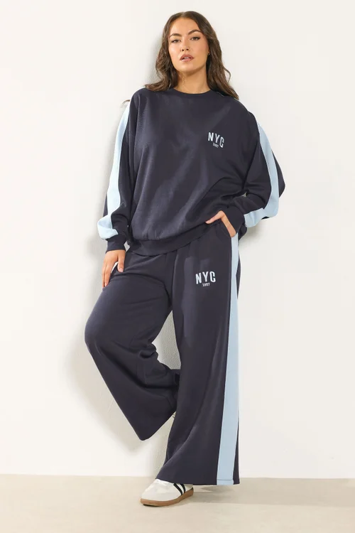 Yours Curve Navy Blue 'NYC' Side Stripe Sweatshirt - Size 16 Image 4
