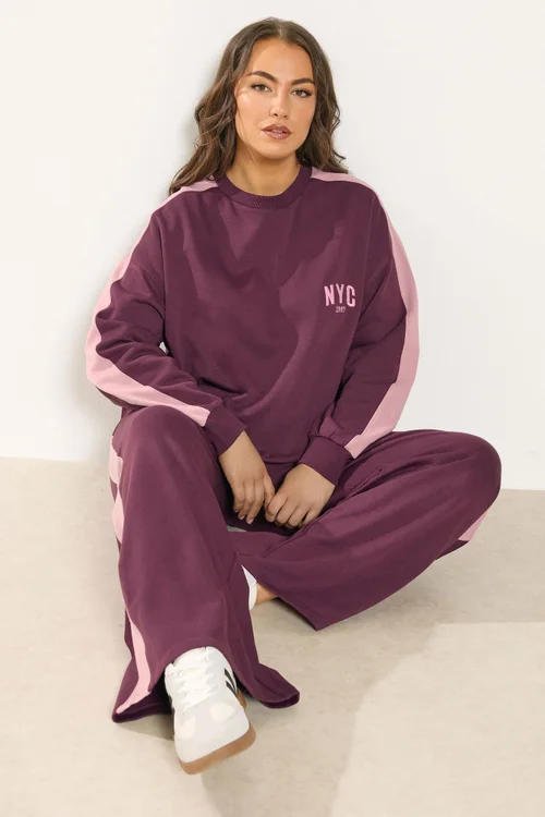 Yours Curve Burgundy Red 'NYC' Side Stripe Sweatshirt - 18 Image 4