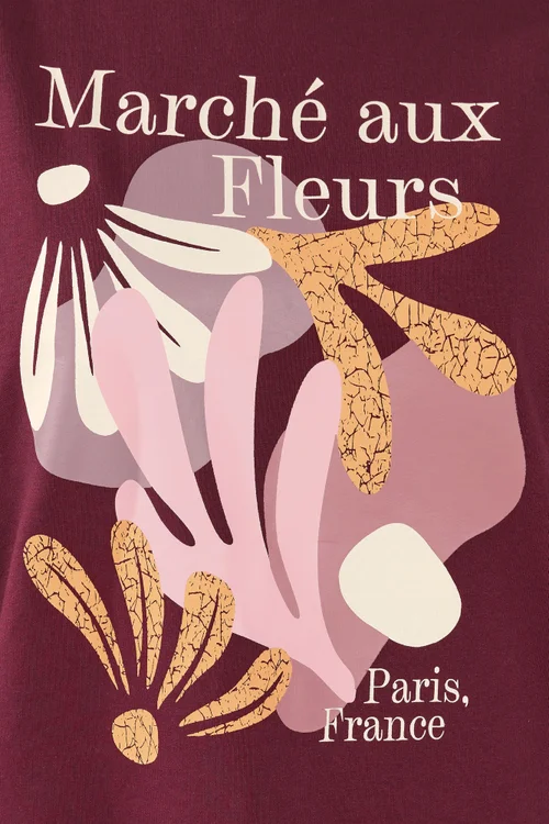 Yours Curve Burgundy Red 'Marche Aux Fleurs' Slogan Sweatshirt - Size 30-32 Image 4