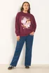 Yours Curve Burgundy Red 'Marche Aux Fleurs' Slogan Sweatshirt - Size 30-32 Image 2