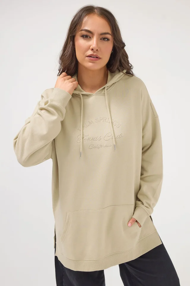 Yours Curve Beige Brown 'Palm Springs' Slogan Hoodie