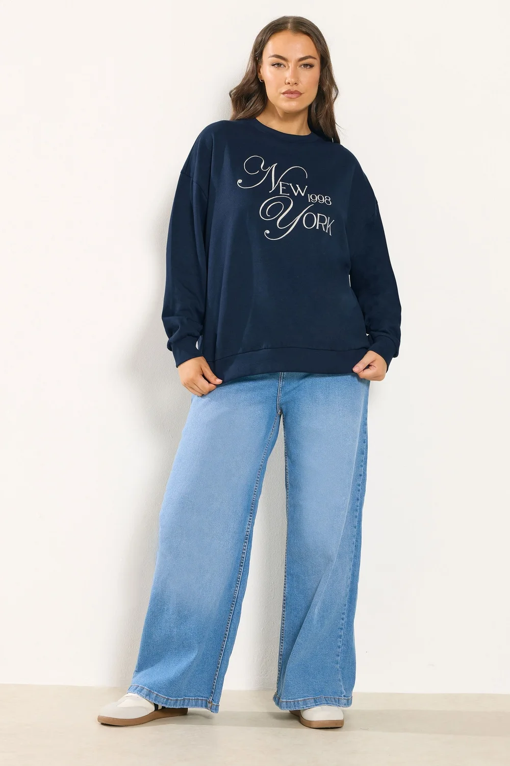 Yours Curve Navy Blue Embroidered 'New York' Slogan Sweatshirt - Size 22-24 Image 2