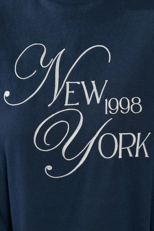 Yours Curve Navy Blue Embroidered 'New York' Slogan Sweatshirt - Size 22-24 Image 4