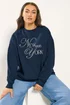 Yours Curve Navy Blue Embroidered 'New York' Slogan Sweatshirt - Size 22-24 Image 1