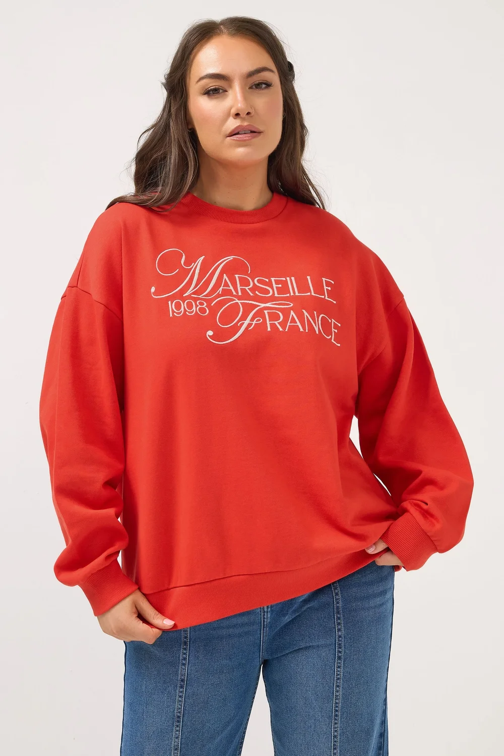Yours Curve Red Embroidered 'Marseille France' Sweatshirt - Size 30-32 Image 2