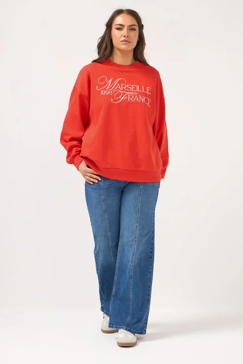 Yours Curve Red Embroidered 'Marseille France' Sweatshirt - Size 30-32 Image 3
