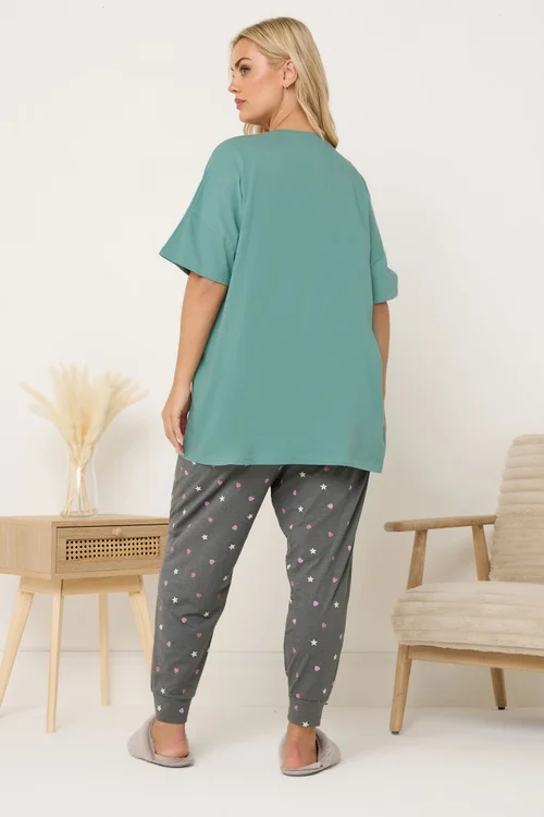 Yours Curve Green 'Lets Avo Duvet Day' Cuffed Pyjama Set - Size 38-40 Image 3