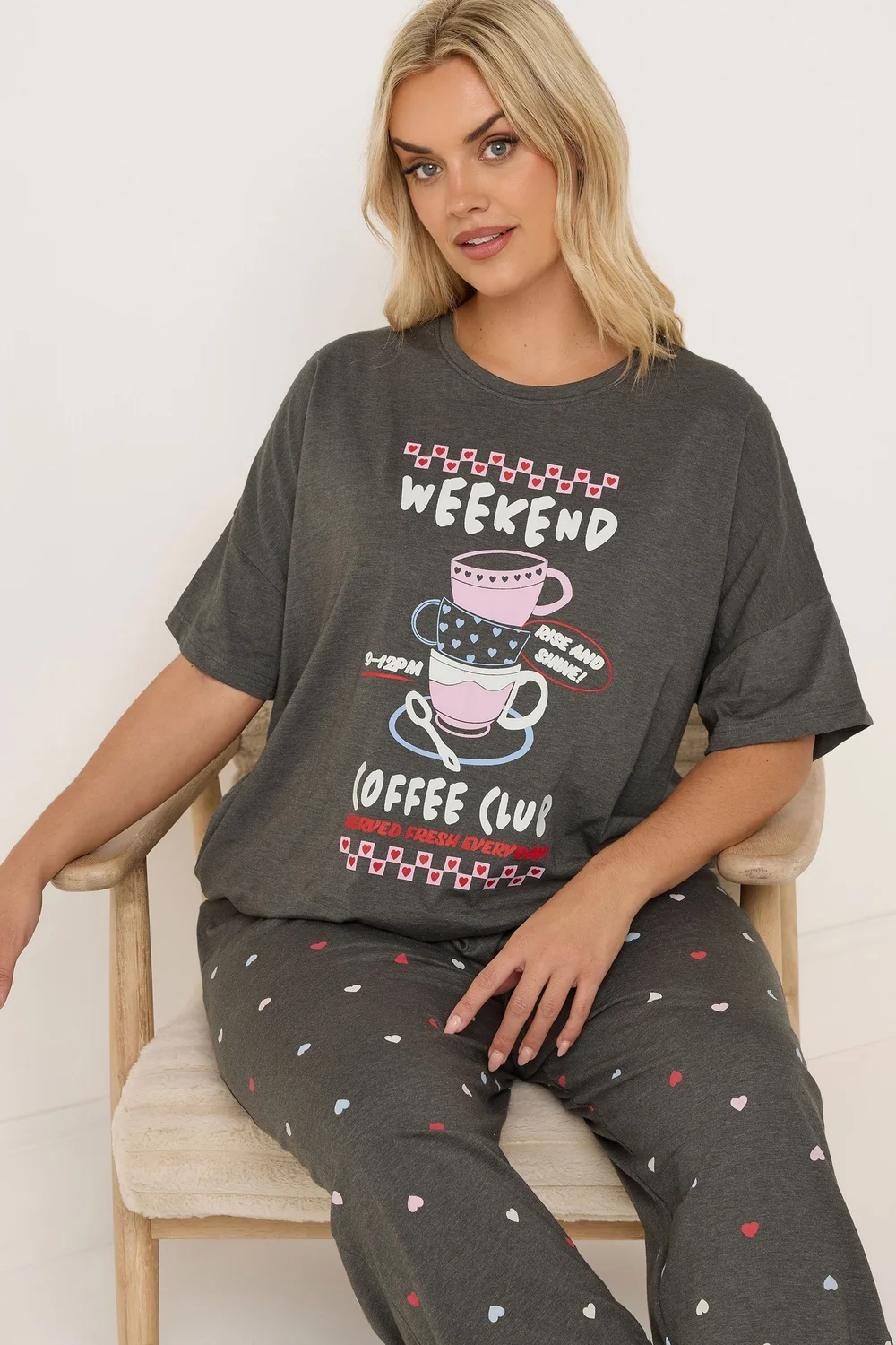 Yours Curve Brown 'Weekend Coffee Club' Wide Leg Pyjama Set - Size 18-20 Image 2