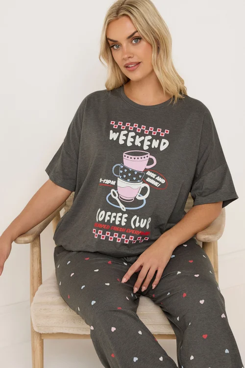 Yours Curve Brown 'Weekend Coffee Club' Wide Leg Pyjama Set - Size 18-20 Image 2