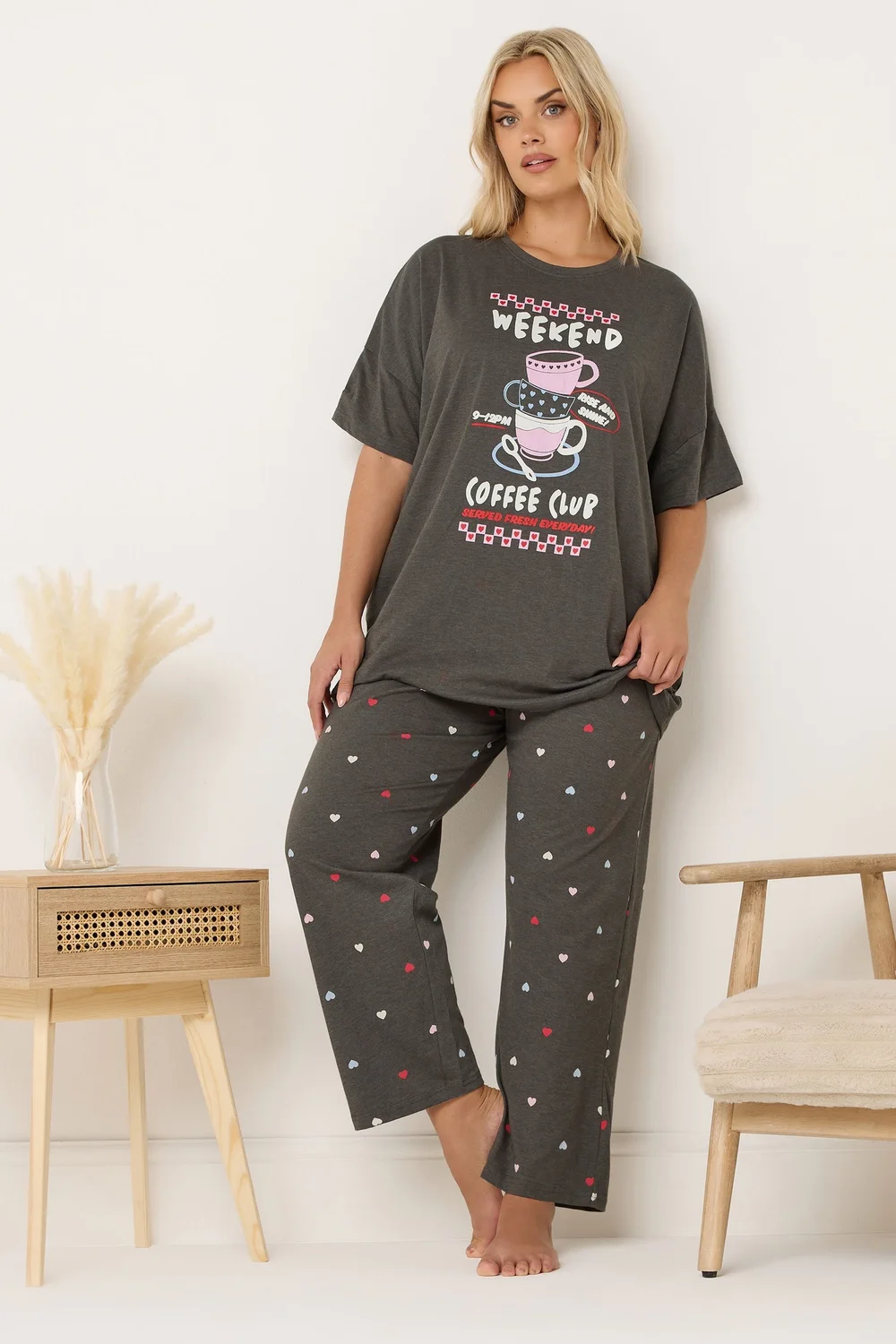 Yours Curve Brown 'Weekend Coffee Club' Wide Leg Pyjama Set - Size 18-20 Image 1