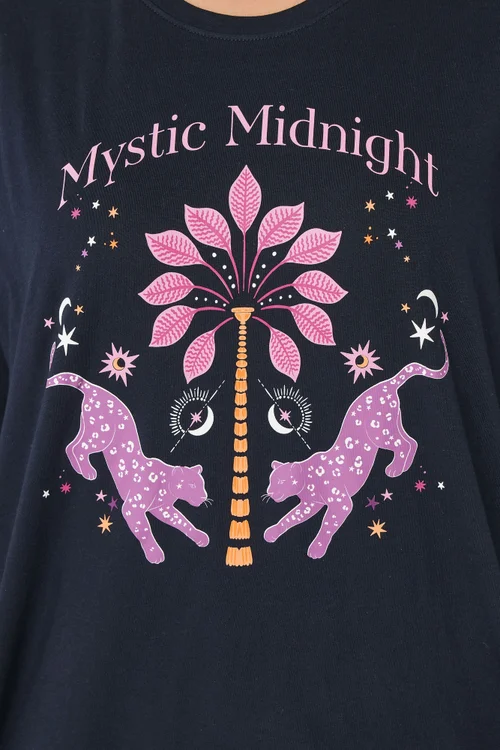 Yours Curve Navy Blue 'Mystic Midnight' Cuffed Pyjama Set - Size 30-32 Image 4