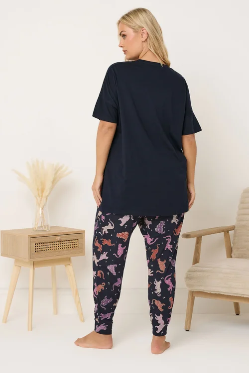 Yours Curve Navy Blue 'Mystic Midnight' Cuffed Pyjama Set - Size 30-32 Image 3