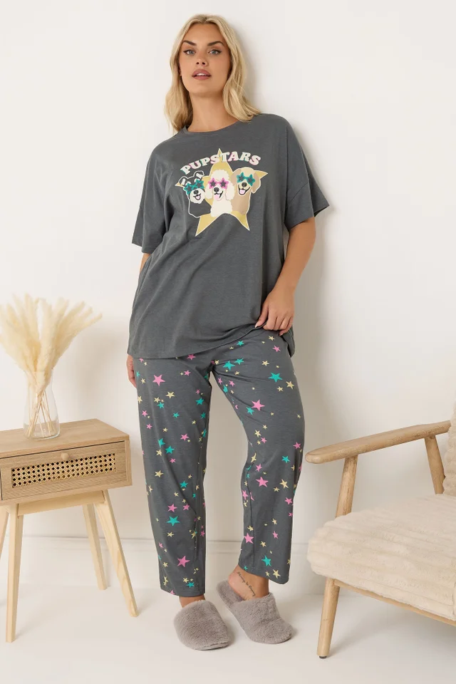 Yours Curve Charcoal Grey 'Pupstars' Pyjama Set