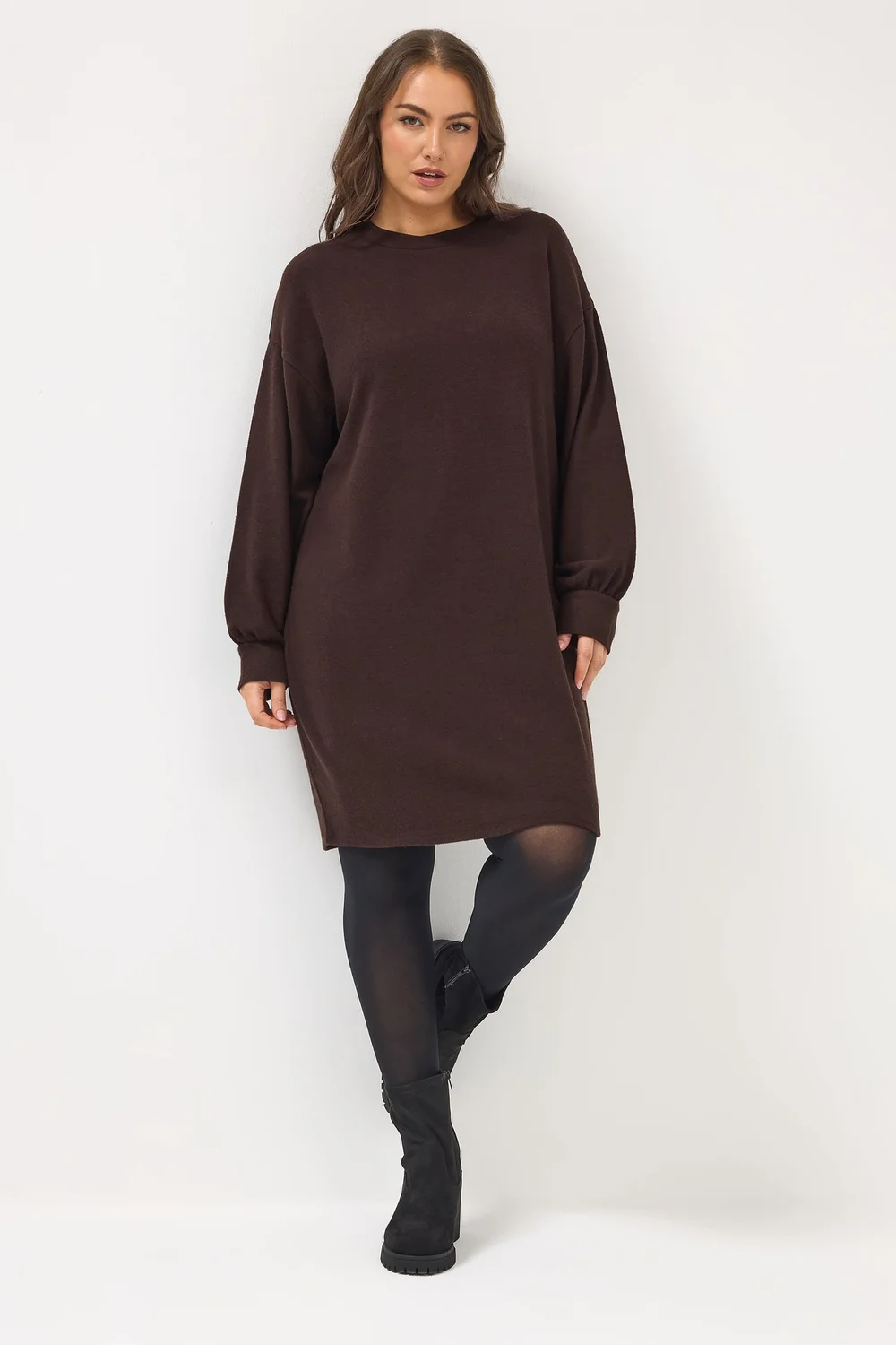 Yours Curve Chocolate Brown Sweatshirt Dress - 26-28 Image 1