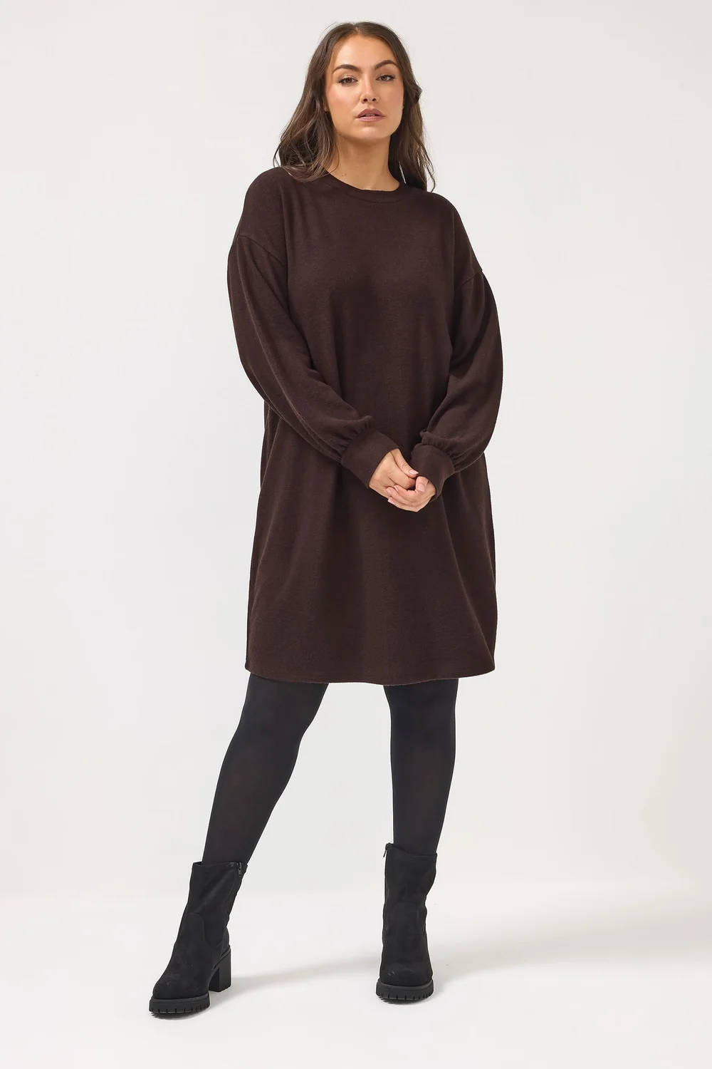 Yours Curve Chocolate Brown Sweatshirt Dress - 26-28 Image 2