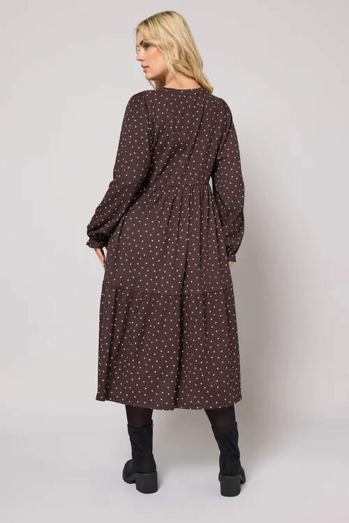 Yours Curve Chocolate Brown Polka Dot Textured Maxi Dress - Size 18 Image 3