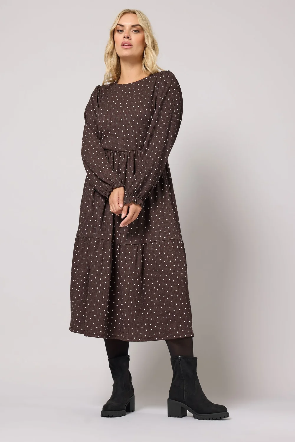 Yours Curve Chocolate Brown Polka Dot Textured Maxi Dress - Size 18 Image 2