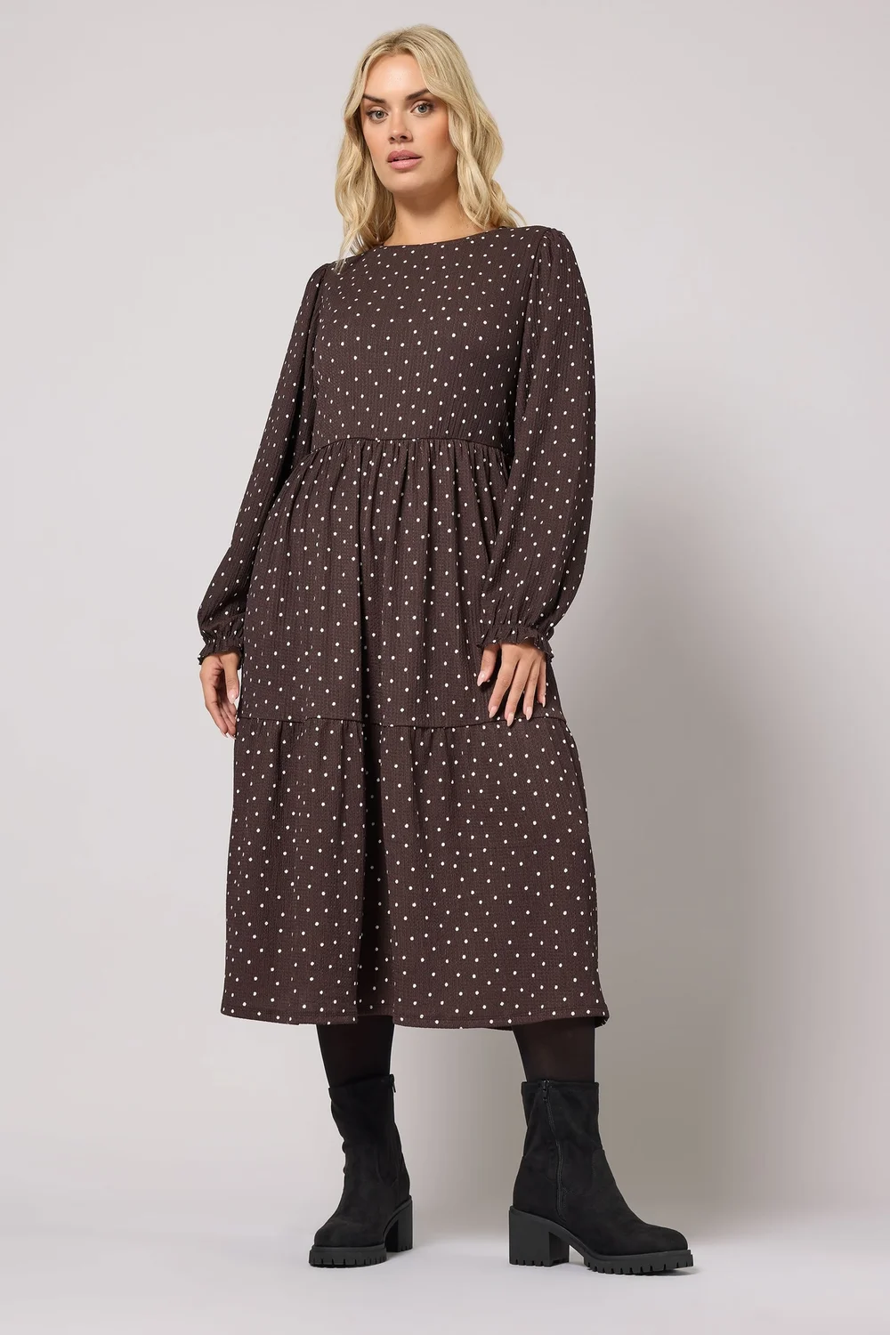 Yours Curve Chocolate Brown Polka Dot Textured Maxi Dress - Size 18 Image 1