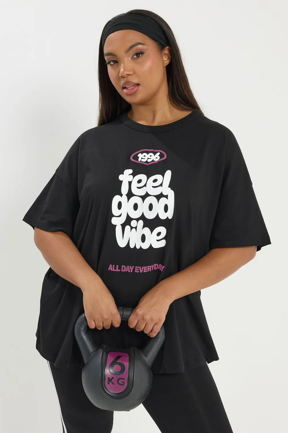 Yours Active Curve Black 'Feel Good Vibe' T-Shirt - Size 30-32 Image 1